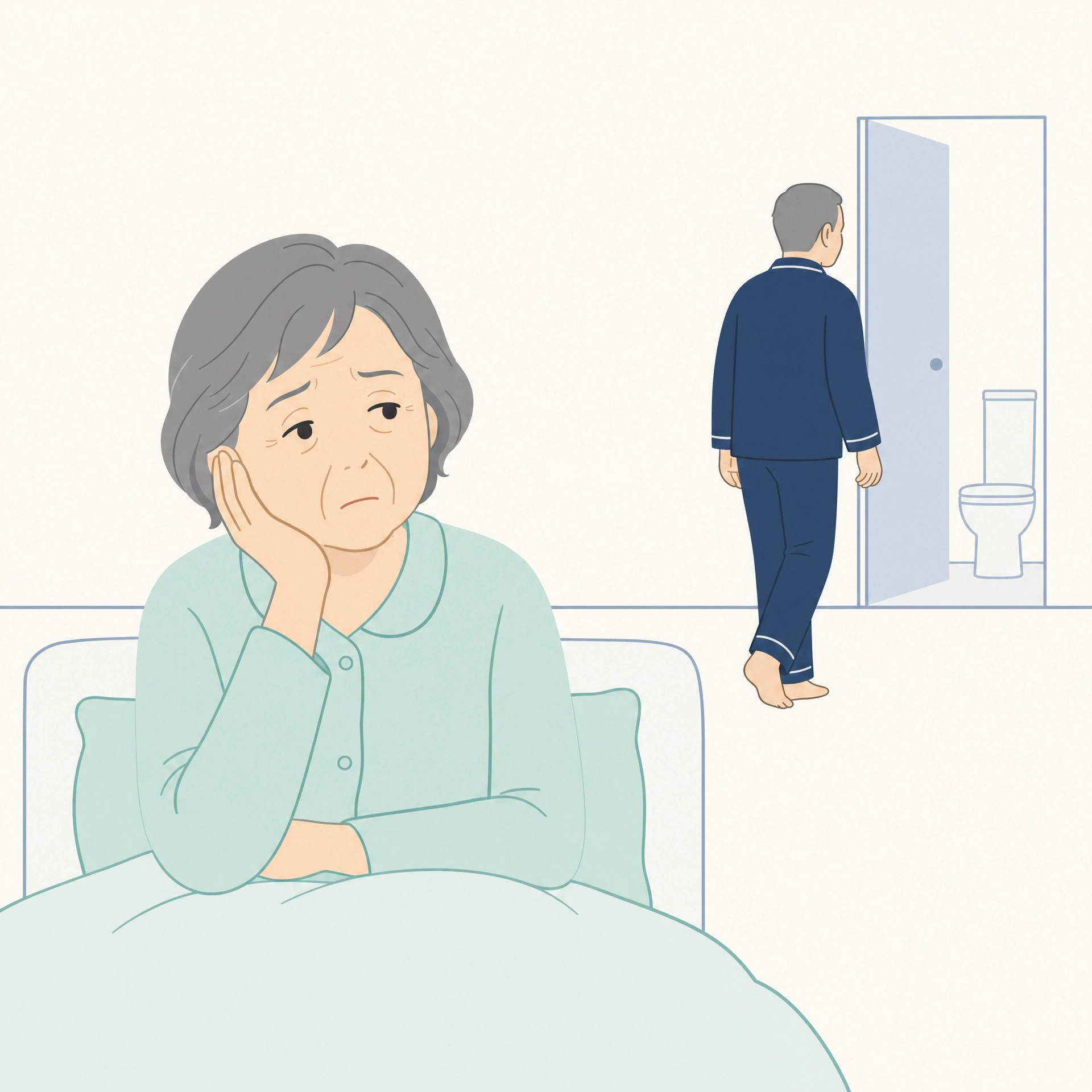 夫の物音で目を覚ます妻のイラスト